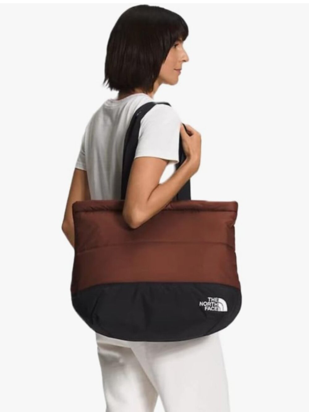 The North Face Nuptse Tote in Smokey Brown and Black Colorway